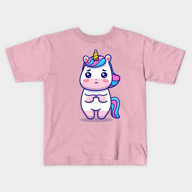 Cute Unicorn Sad Kids T-Shirt by Catalyst Labs